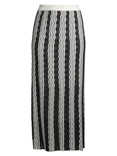 Shop Misook Women's Pointelle Intarsia Knit Midi-skirt In Black White