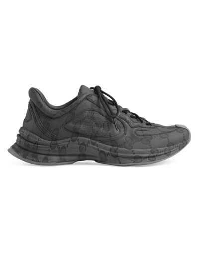 Shop Gucci Men's Leather Gg Sneakers In Anthracite