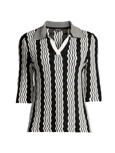 Shop Misook Women's Intarsia-knit V-neck Top In Black White