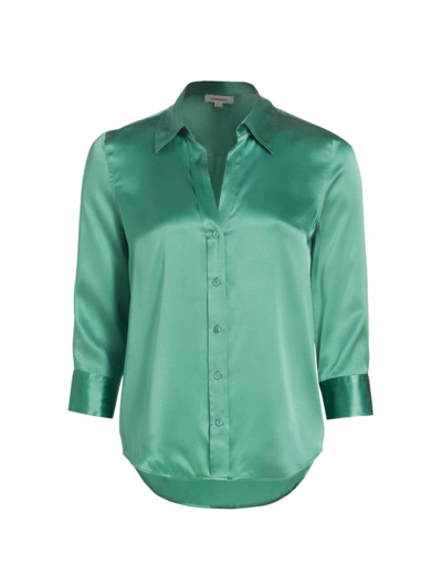 Shop L Agence Women's Dani Three-quarter Sleeve Silk Blouse In Green Jasper