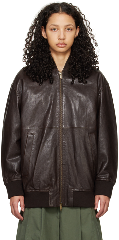 Shop Weekend Max Mara Brown Cursore Leather Jacket In 001 Dark Bown