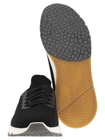 Shop Brunello Cucinelli Runners In Cotton Knit And Semi-glossy Calf Leather In Black
