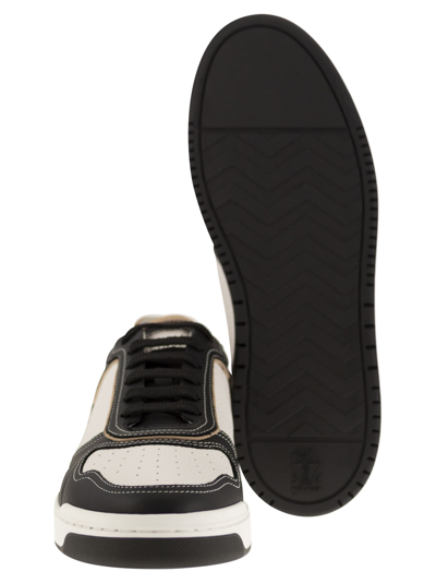 Shop Brunello Cucinelli Calfskin Basket Sneakers In White/sand/black