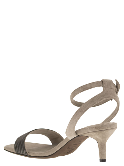Shop Brunello Cucinelli Suede Sandals With Precious Insert In Stone