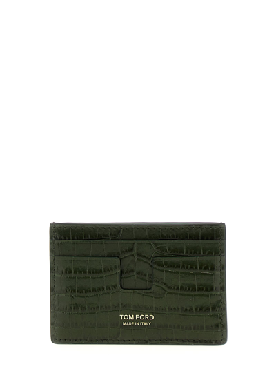 Shop Tom Ford Croc Print Card Holder In Green