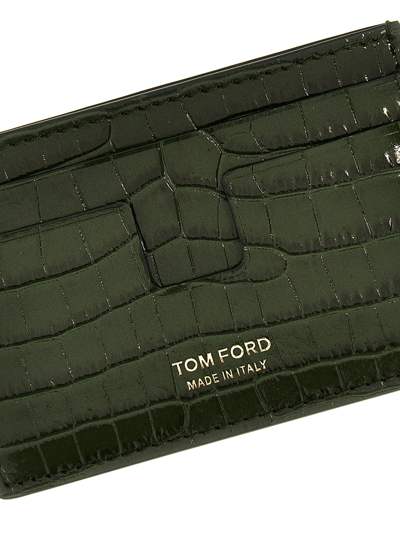 Shop Tom Ford Croc Print Card Holder In Green