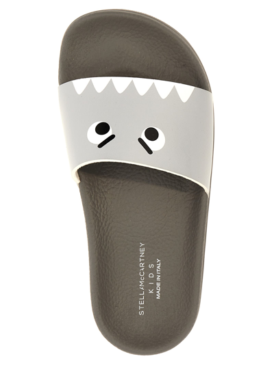 Stella Mccartney Shark-print Flat Slides In Gray