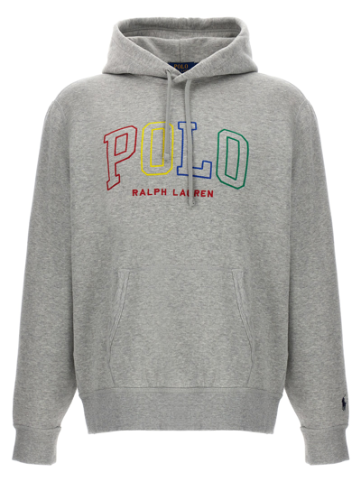 Shop Polo Ralph Lauren Logo Hoodie In Gray