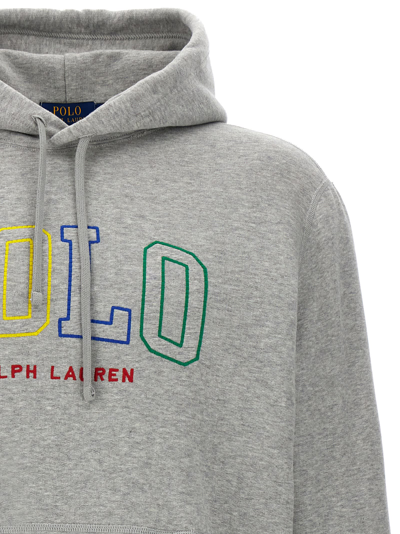 Shop Polo Ralph Lauren Logo Hoodie In Gray
