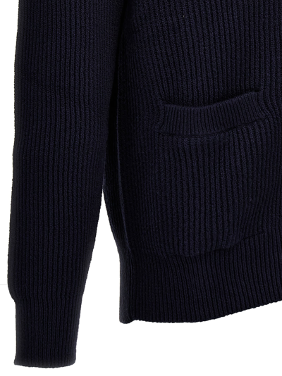 Brunello Cucinelli Shawl-collar Ribbed Cotton Cardigan In Blue