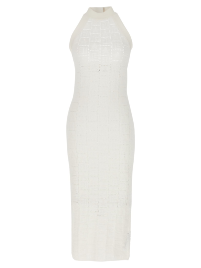 Shop Balmain Monogrammed Knit Dress In White