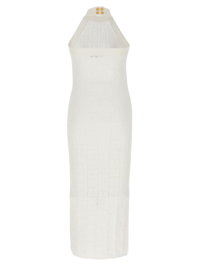 Shop Balmain Monogrammed Knit Dress In White