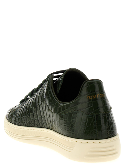 Shop Tom Ford Croc Print Sneakers In Green