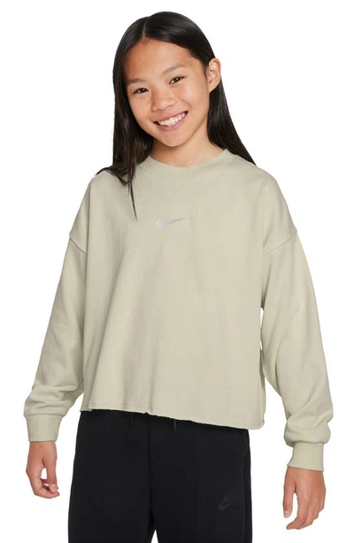 Shop Nike Kids' Dri-fit Crewneck Sweatshirt In Light Bone