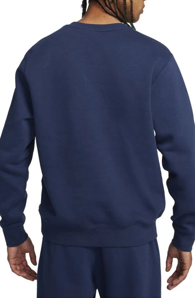 Shop Nike Club Arch Logo Fleece Crewneck Sweatshirt In Midnight Navy/ Safety Orange