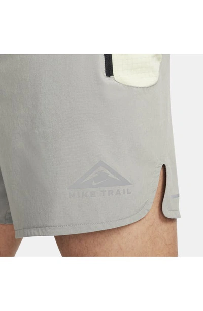 Shop Nike Dri-fit Trail Running Shorts In Dark Stucco/ Olive/ White