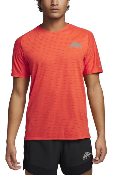Shop Nike Dri-fit Trail Solar Chase Performance T-shirt In Cosmic Clay/ Summit White