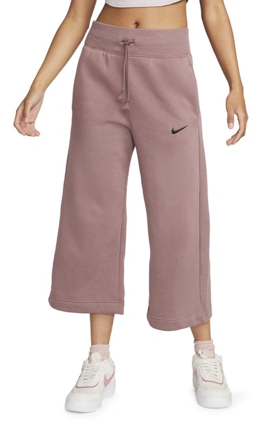 Shop Nike Sportswear Phoenix High Waist Fleece Crop Sweatpants In Smokey Mauve/black