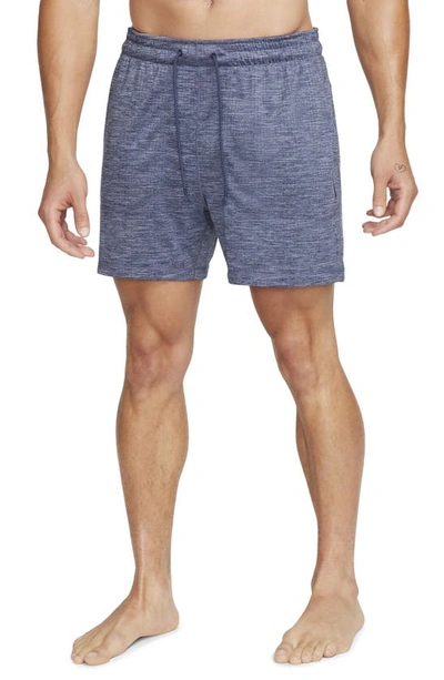 Shop Nike Yoga Dri-fit Jersey Shorts In Thunder Blue/ Heather