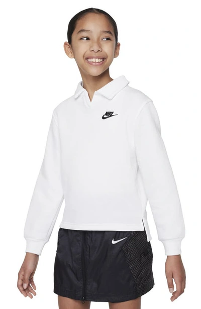 Shop Nike Kids' Sportswear Club Fleece Long Sleeve Top In White/ White/ Black