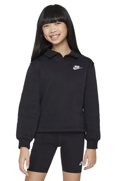 Shop Nike Kids' Sportswear Club Fleece Long Sleeve Top In Black/ Black/ White