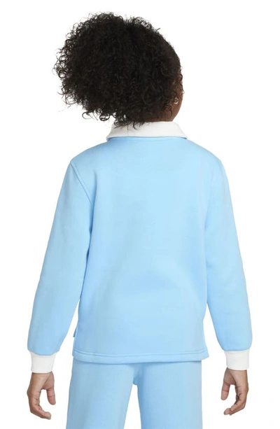 Shop Nike Kids' Sportswear Club Fleece Long Sleeve Top In Aquarius Blue/ White/ White