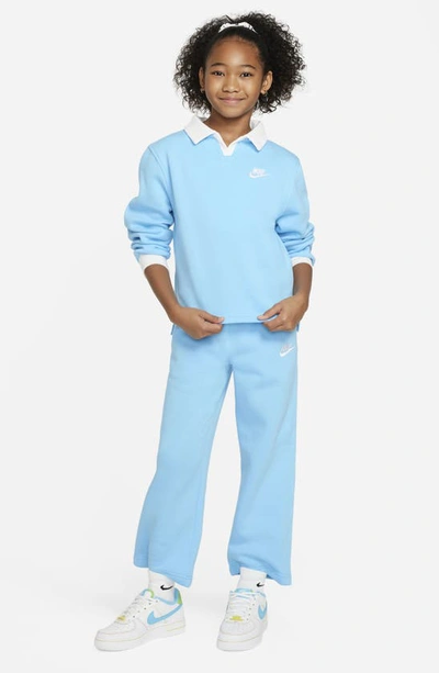 Shop Nike Kids' Sportswear Club Fleece Long Sleeve Top In Aquarius Blue/ White/ White