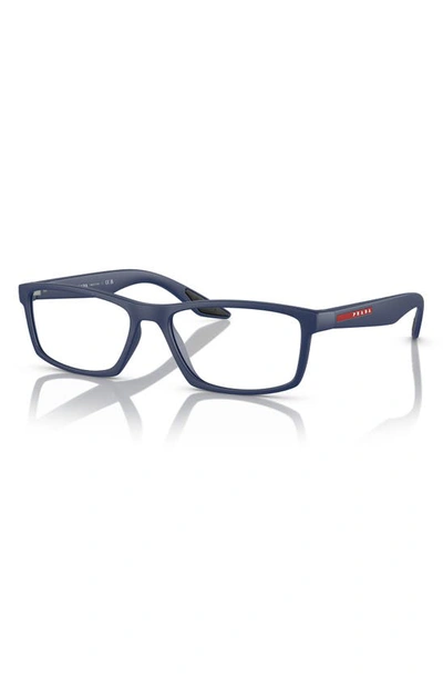 Prada 56mm Rectangular Optical Glasses In Blue Rubber