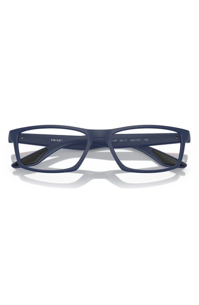 Prada 56mm Rectangular Optical Glasses In Blue Rubber