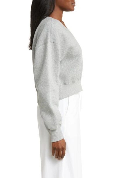 Shop Nike Sportswear Phoenix Fleece V-neck Crop Sweatshirt In Dk Grey Heather/ Sail