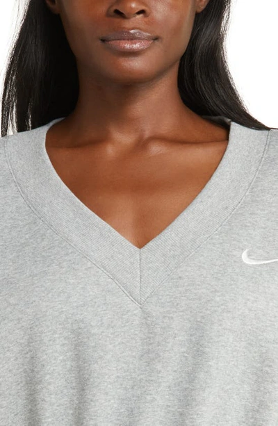 Shop Nike Sportswear Phoenix Fleece V-neck Crop Sweatshirt In Dk Grey Heather/ Sail