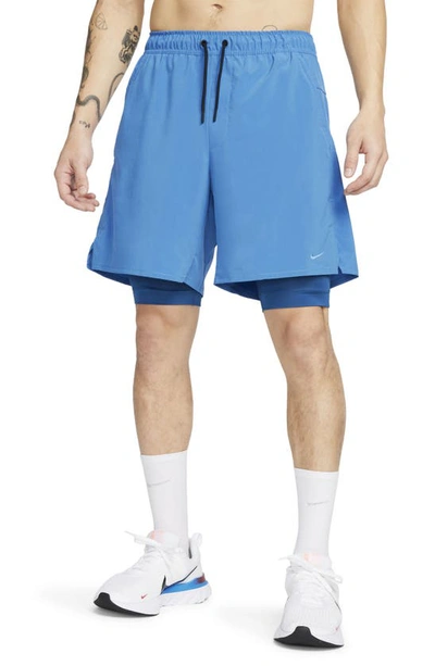 Shop Nike Dri-fit Unlimited 2-in-1 Versatile Shorts In Star Blue/ Court Blue/ Black