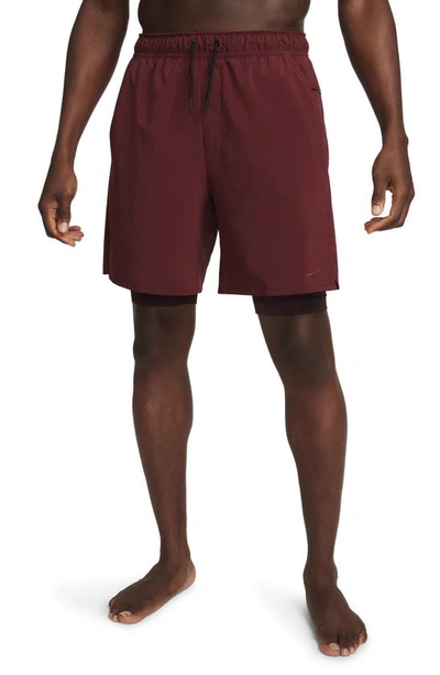 Shop Nike Dri-fit Unlimited 2-in-1 Versatile Shorts In Dark Team Red/ Burgundy Crush