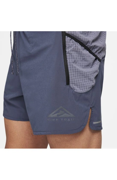 Shop Nike Second Sunrise 5-inch Brief Lined Trail Running Shorts In Thunder Blue/ Carbon/ Black