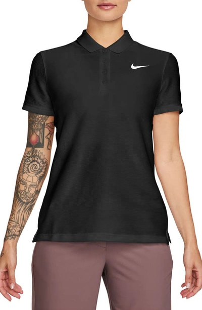 Shop Nike Victory Dri-fit Ottoman Knit Golf Polo In Black/ White