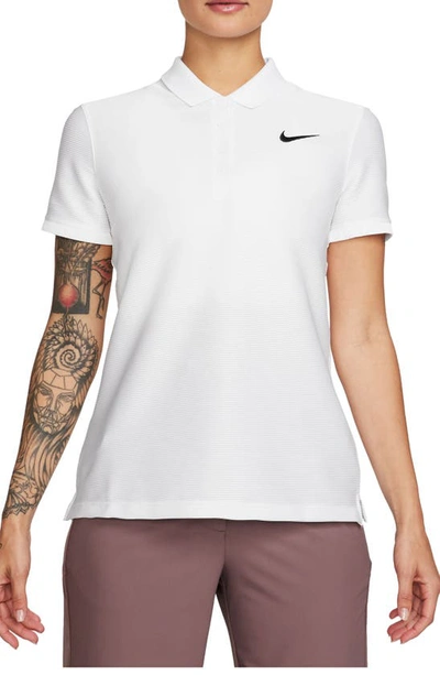 Shop Nike Victory Dri-fit Ottoman Knit Golf Polo In White/ Black