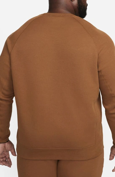 Shop Nike Tech Fleece Crewneck Sweatshirt In Light British Tan/ Black