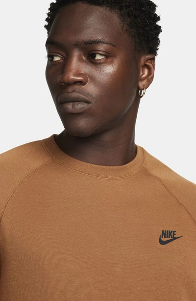 Shop Nike Tech Fleece Crewneck Sweatshirt In Light British Tan/ Black