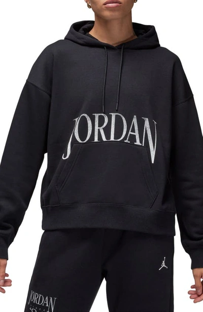 Shop Jordan Brooklyn Oversize Fleece Hoodie In Black/ Sail