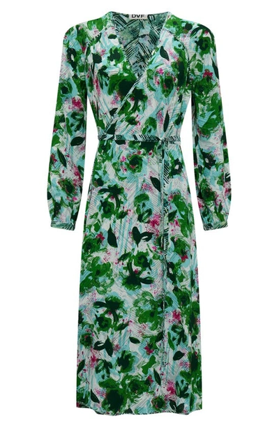 Shop Diane Von Furstenberg Leo Reversible Long Sleeve Wrap Dress In Bamboo Green/ Pollen Green