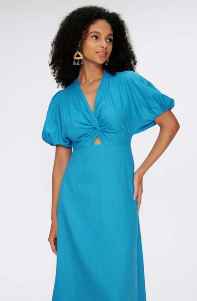 Shop Diane Von Furstenberg Majorie Twist Front Puff Sleeve Midi Dress In Cerulean Blue