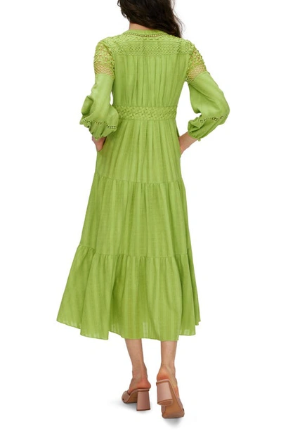 Shop Diane Von Furstenberg Gigi Lace Inset Cotton Midi Shirtdress In Chartreuse