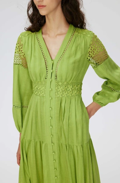 Shop Diane Von Furstenberg Gigi Lace Inset Cotton Midi Shirtdress In Chartreuse