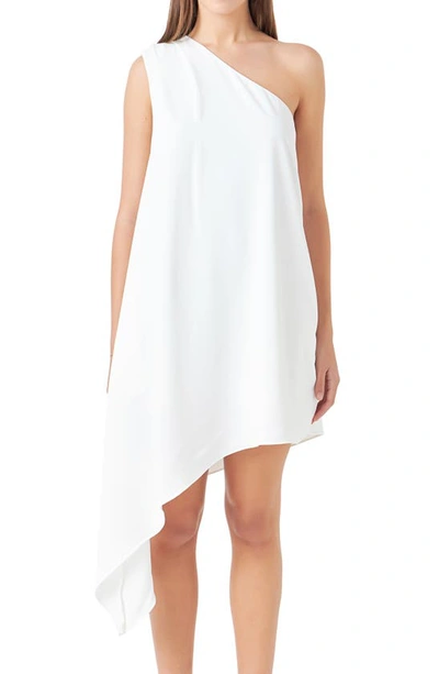 Endless Rose Women's Shoulder Pin Tucked Asymmetrical Mini Dress In Off White