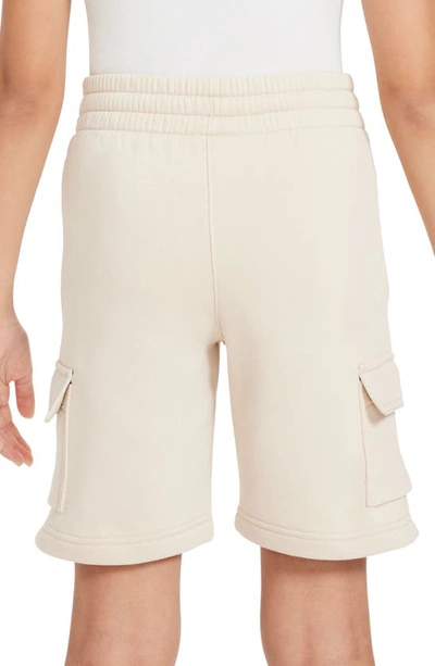 Shop Nike Kids' Club Fleece Cargo Shorts In Sanddrift/ White