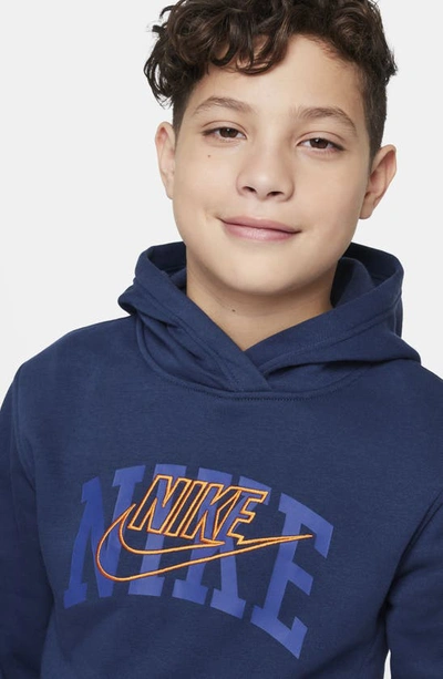 Shop Nike Kids' Club Fleece+ Connect Hoodie In Midnight Navy/ Safety Orange