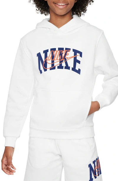 Shop Nike Kids' Club Fleece+ Connect Hoodie In White/ Safety Orange
