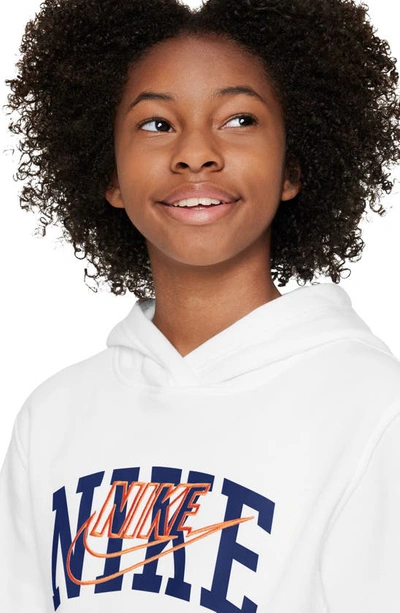 Shop Nike Kids' Club Fleece+ Connect Hoodie In White/ Safety Orange