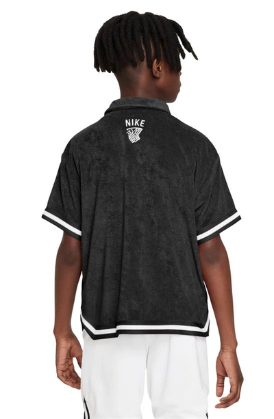 Shop Nike Kids' Culture Of Basketball Terry Cloth Short Sleeve Snap-up Shirt In Black/ White