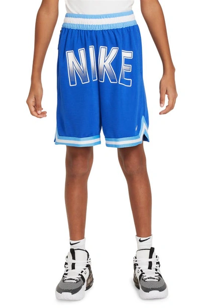 Shop Nike Kids' Dri-fit Dna Mesh Basketball Shorts In Game Royal/ White